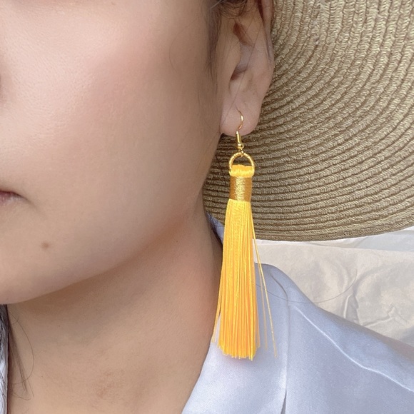 Golden Yellow Gold Silk Tassel Earrings - Picture 5 of 8